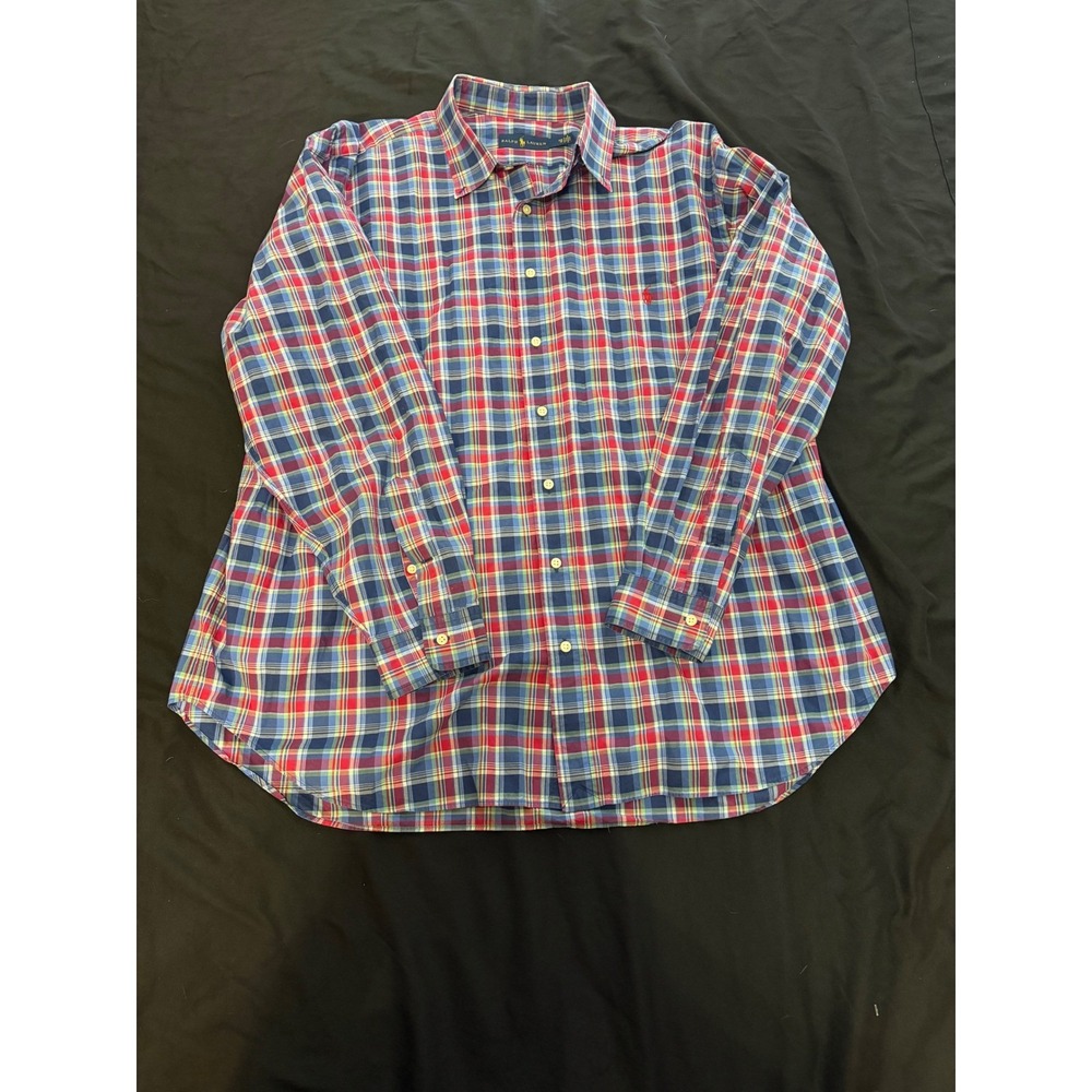 Ralph Lauren Mens 2XB Plaid Button Down Shirt Blue Red Long Sleeve Big & Tall